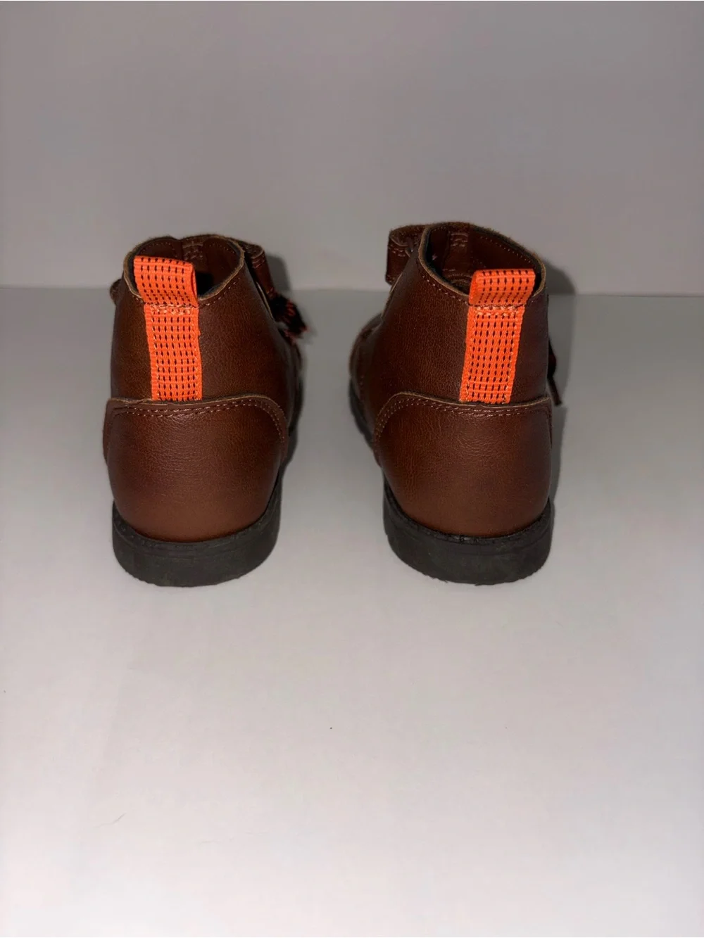 Carters- Kids Brown Leather Lace-Up Boots with Orange Accent